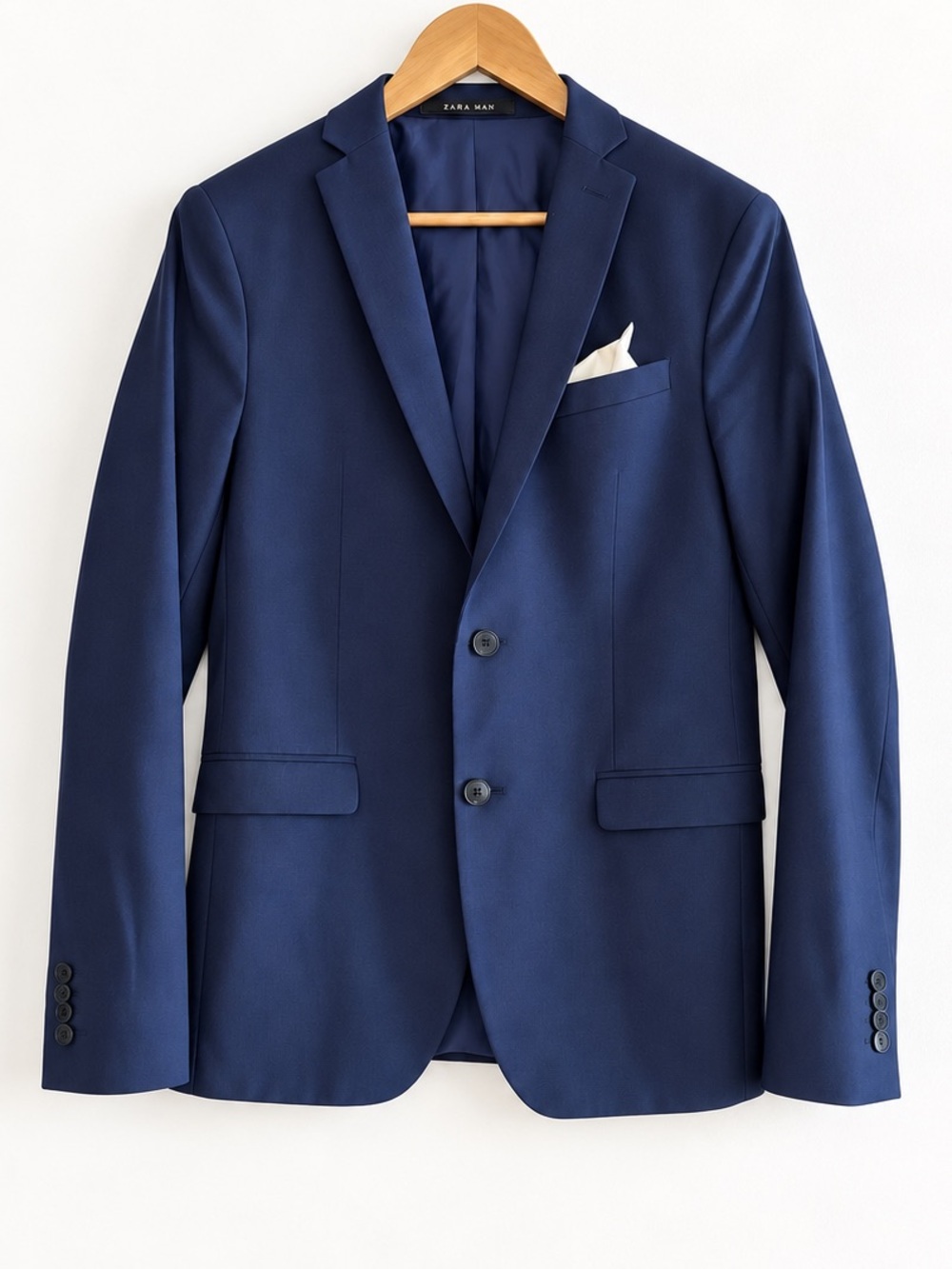 Zara Man 100% Wool Slim Fit Blazer Size 38R Navy Blue
